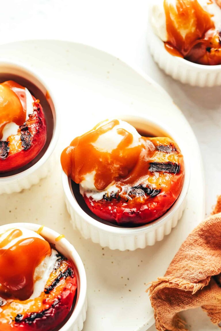 Grilled Peaches with Bourbon Caramel Sauce