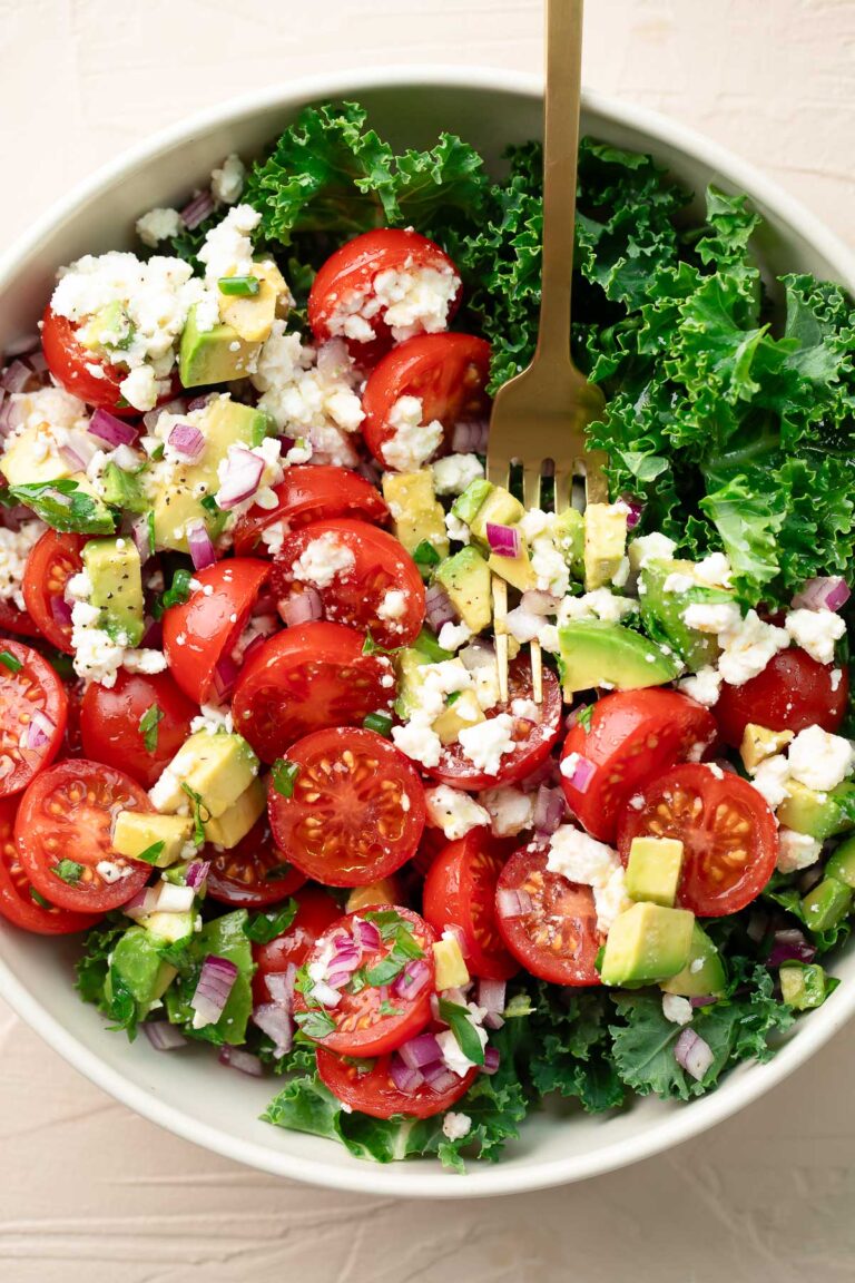 Avocado Kale Salad with Cherry Tomatoes and Feta