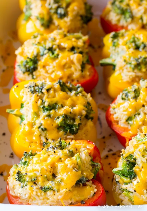 Vegetarian Stuffed Peppers Recipe with Rice and Broccoli