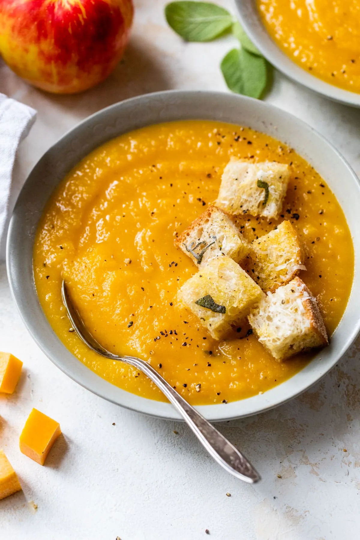 Butternut Squash Soup With Homemade Sage-Parmesan Croutons
