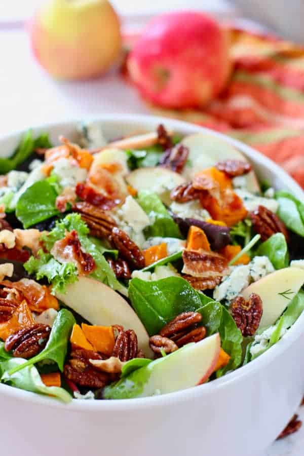 Autumn Salad with Roasted Sweet Potatoes and Maple Cider Vinaigrette