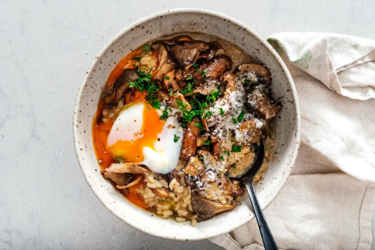 Risotto with mushrooms and eggs and parm