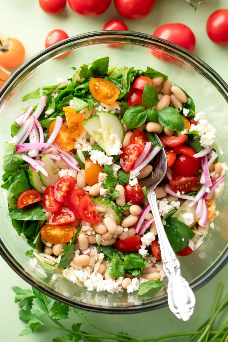 Mediterranean Orzo Salad with Spinach and Feta
