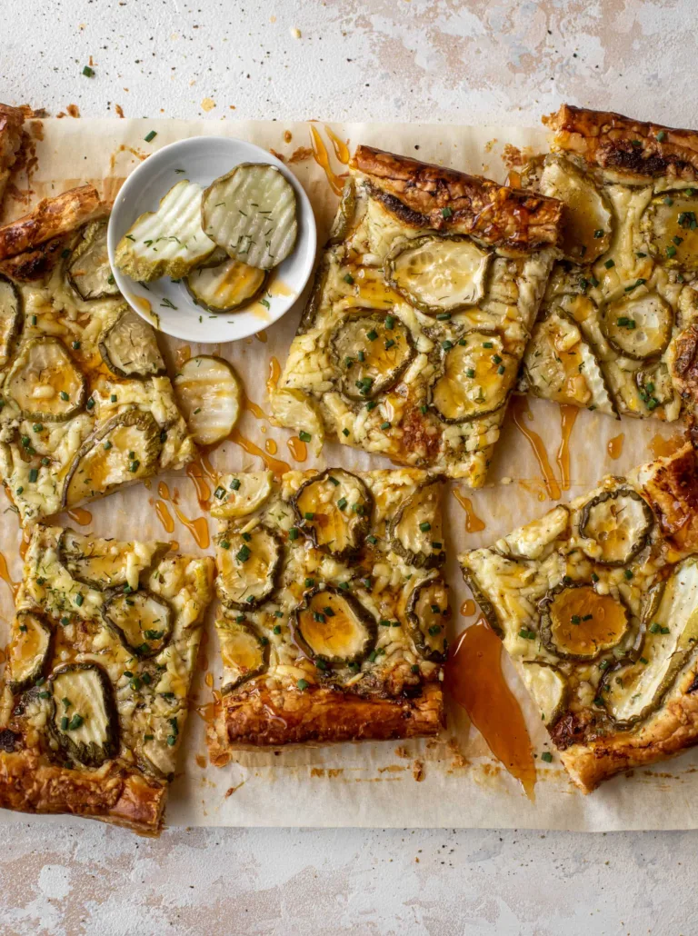 Pickle Lovers’ Puff Pastry Pizza with Hot Honey