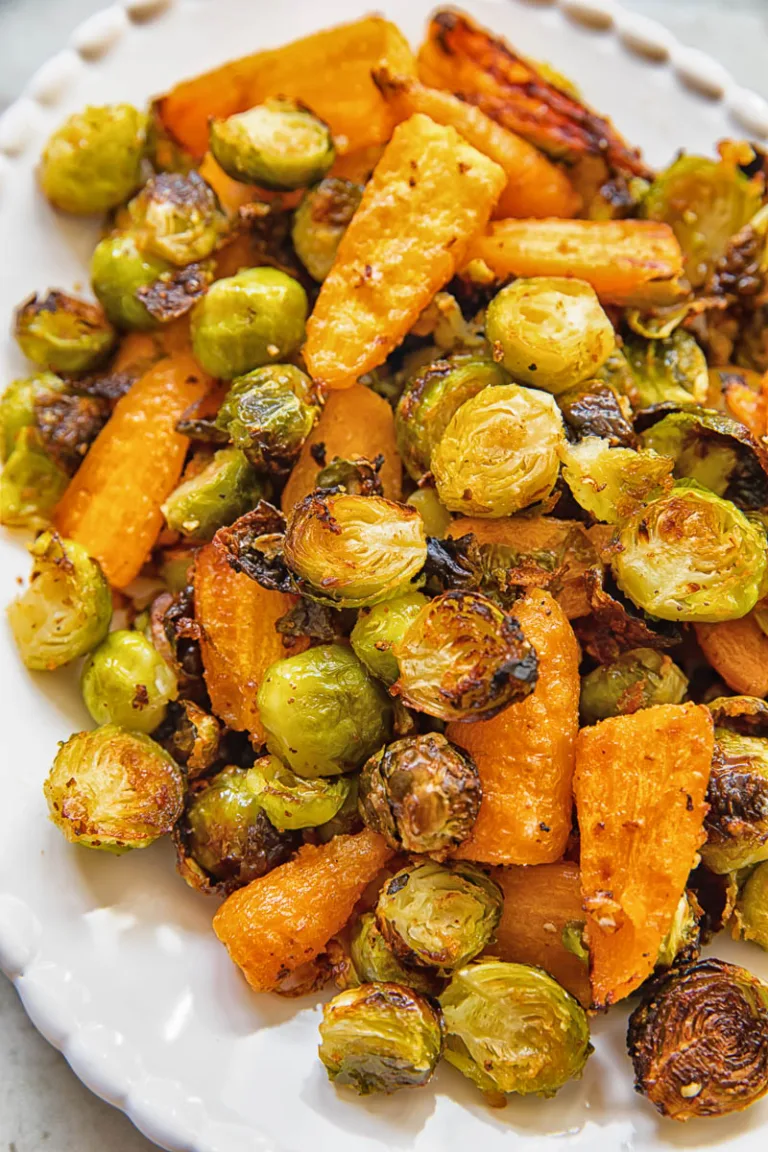 Easy Roasted Parmesan Brussels Sprouts and Carrots