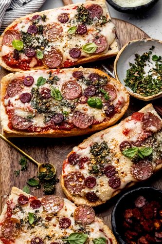Herby 3-Cheese French Bread Pizza with Pepperoni