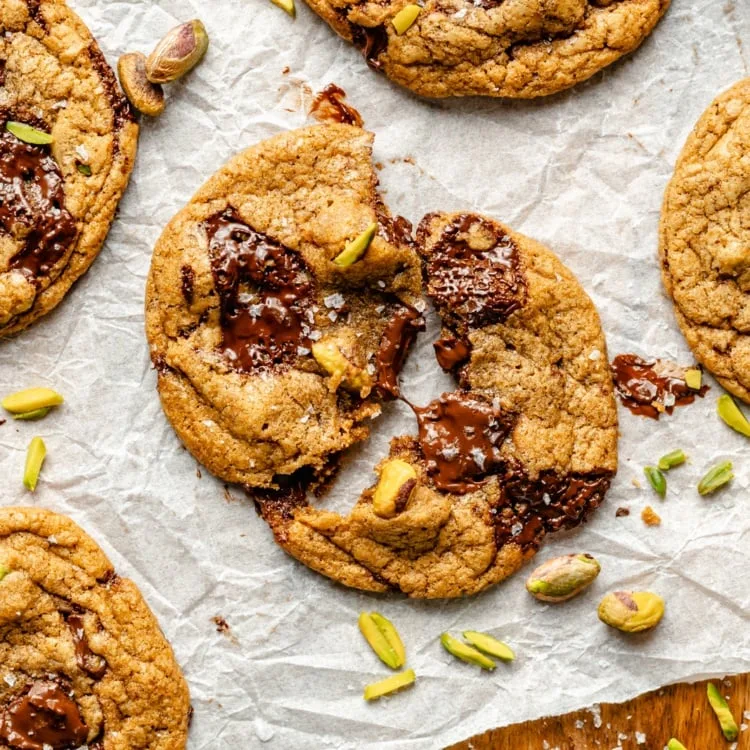 Pistachio, Coffee & Brown Butter Chocolate Chunk Cookies