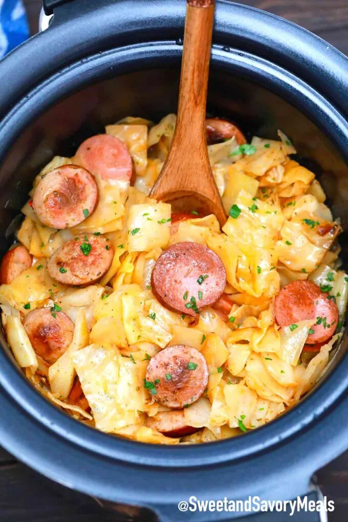 Slow Cooker Cabbage and Sausage [Video]