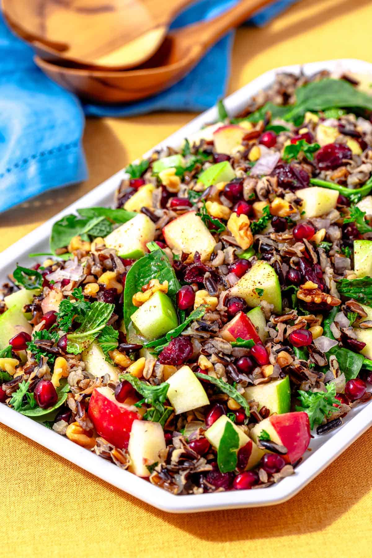 Wild Rice Salad with Apples, Pomegranate, Cranberries, and Walnuts