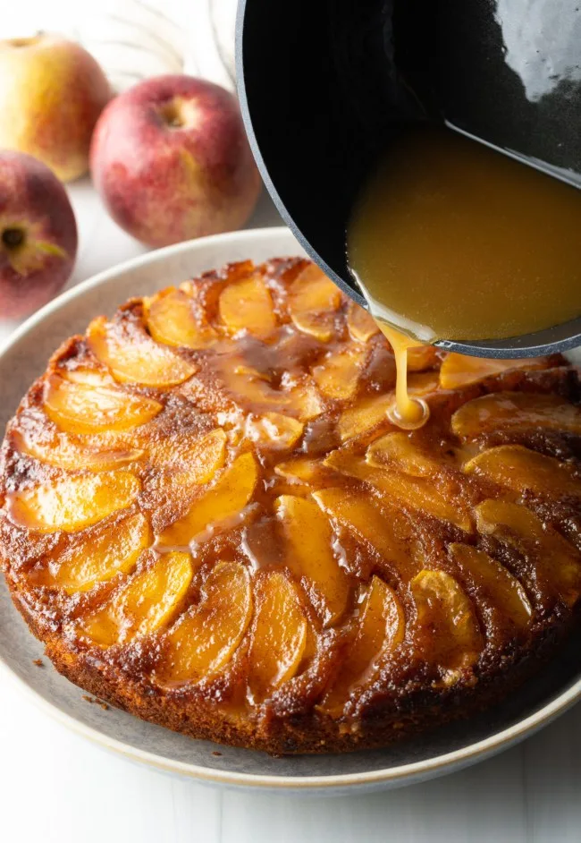 Easy Apple Upside-Down Cake with Whiskey Sauce