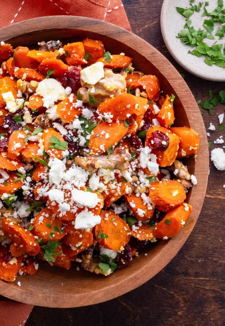Maple Roasted Carrots with Feta and Dried Cranberries