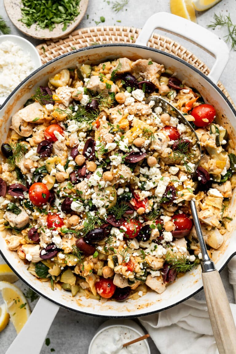 Greek Orzo Skillet with Chicken (High Protein, High Fiber)