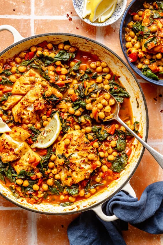 Spanish-Inspired Simmered White Fish with Chickpeas