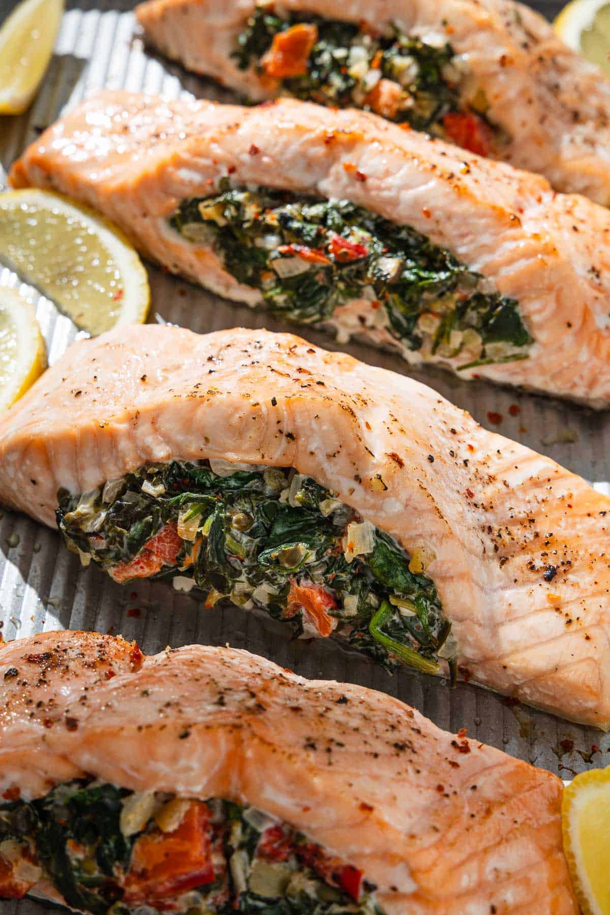 Stuffed Salmon with Spinach, Capers, and Greek Yogurt