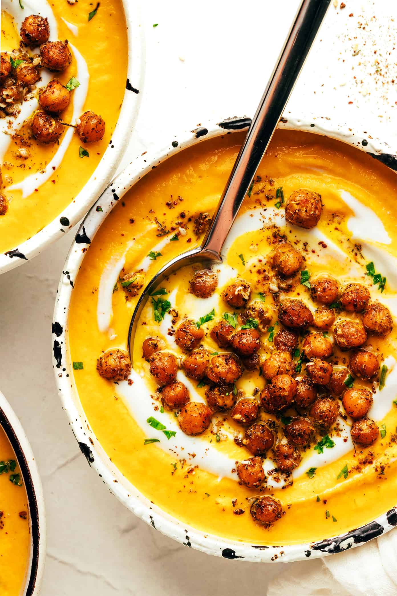 Roasted Carrot Soup with Za’atar Chickpeas