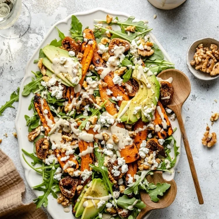 Carrot Arugula Salad with Fig, Goat Cheese & Avocado