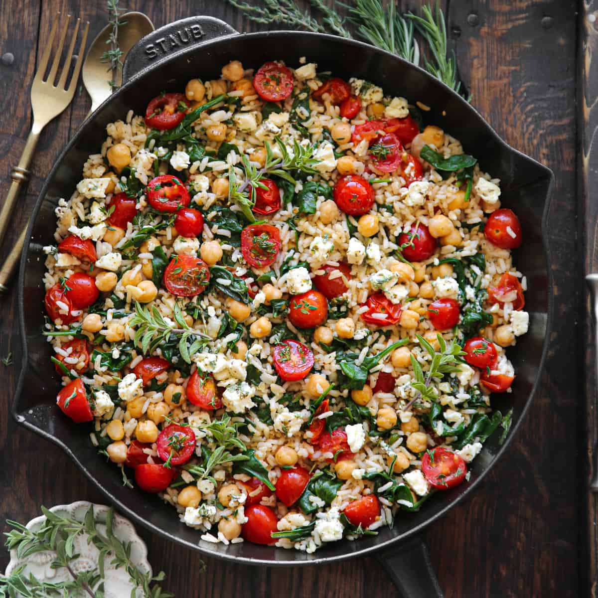 Mediterranean Lemon Rice with Chickpeas, Tomatoes, and Feta