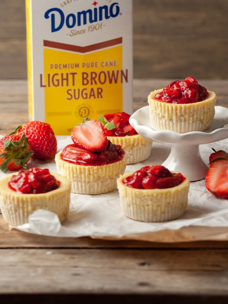Gluten Free Mini Cheesecakes with Brown Sugar Roasted Strawberries