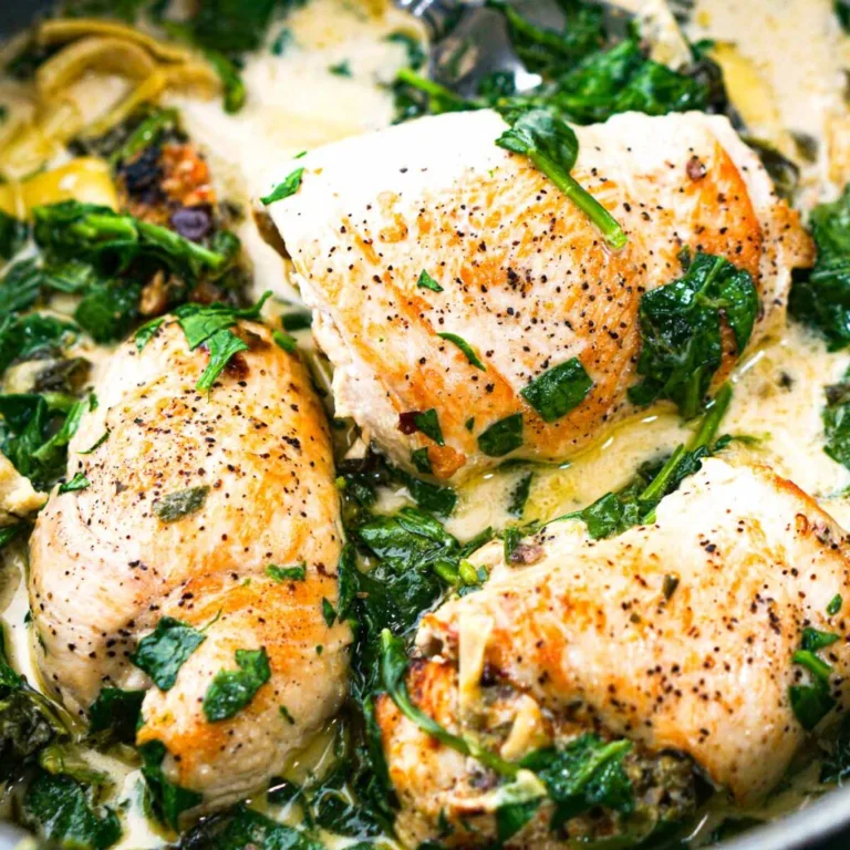 Olive Tapenade Stuffed Chicken With Artichokes and Creamy Spinach