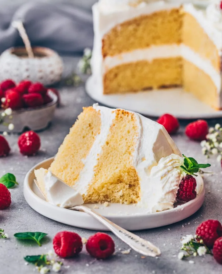 Vegan White Cake with Raspberries and Cream