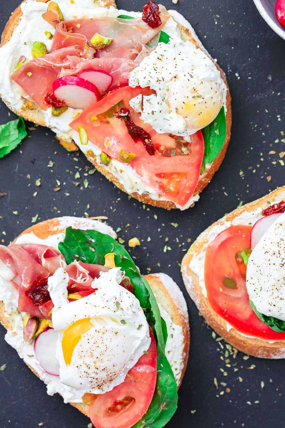 Open Faced Sandwich with Prosciutto and Basil
