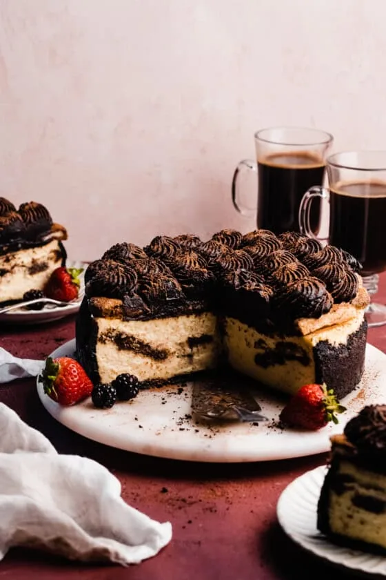 tiramisu cheesecake with chocolate espresso cream