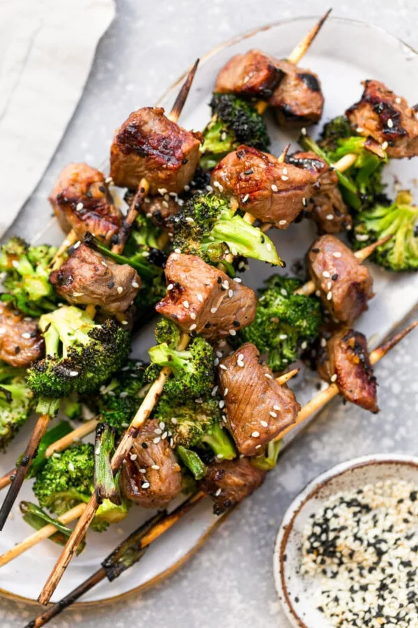 Soy-Marinated Beef and Broccoli Skewers