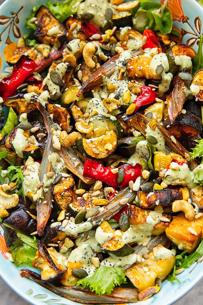 Roasted Summer Vegetable Salad with Nuts and Seeds