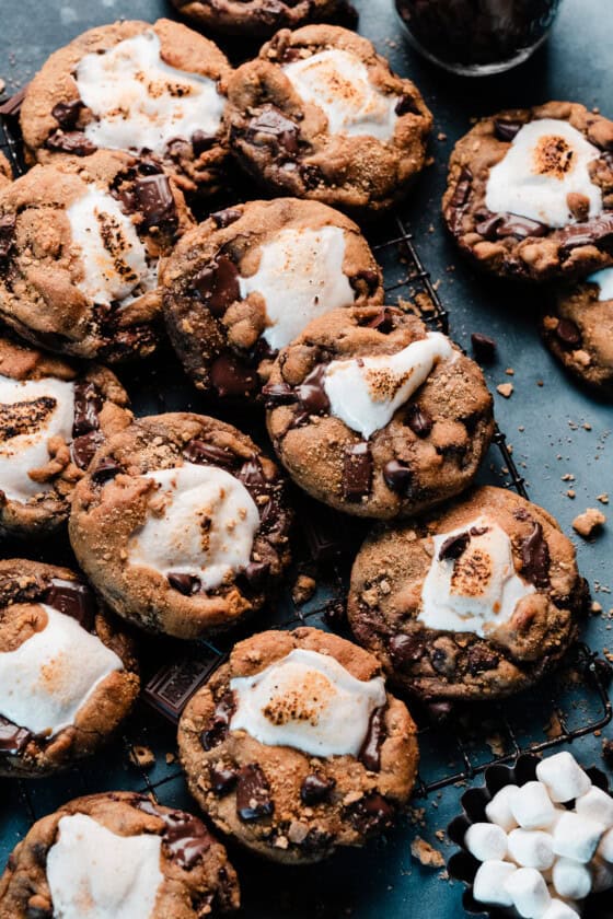 chocolate stuffed s’mores chocolate chip cookies