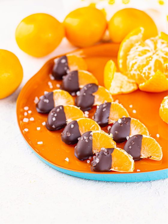 Chocolate Dipped Mandarin Oranges with Flaky Sea Salt
