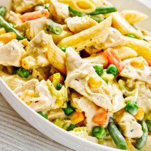 close up of chicken pot pie pasta recipe